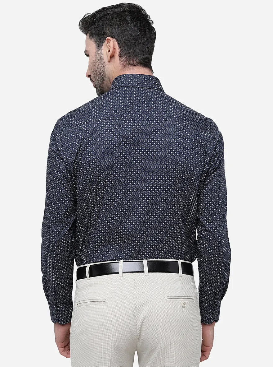 Blue Printed Slim Fit Formal Shirt | Greenfibre