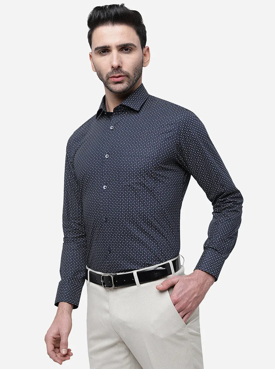 Blue Printed Slim Fit Formal Shirt | Greenfibre