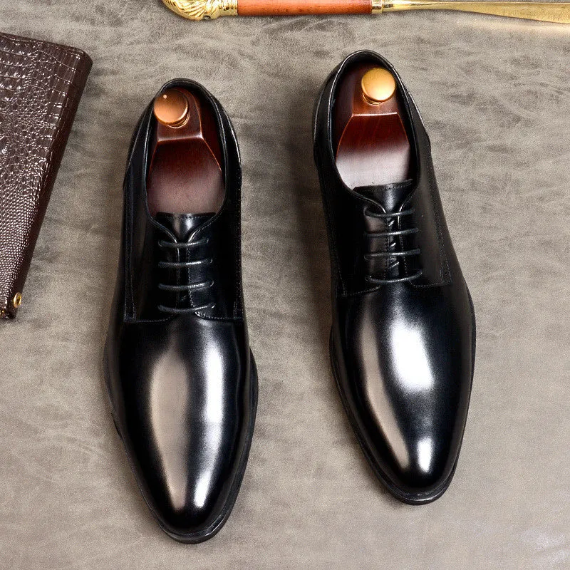 British Lace Up Men's Business Leather Shoes Top Layer Cowhide