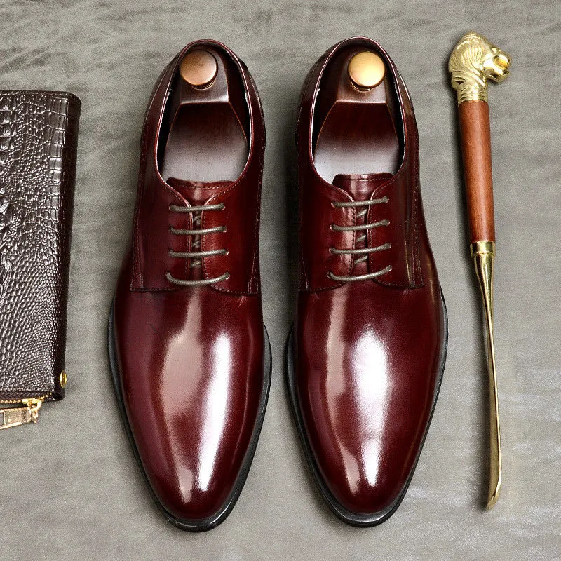 British Lace Up Men's Business Leather Shoes Top Layer Cowhide