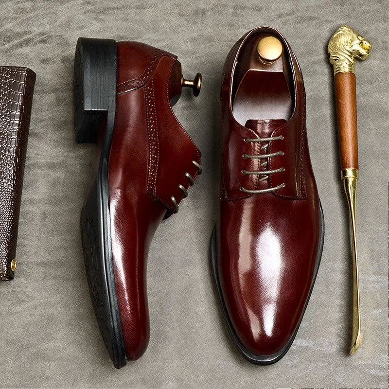 British Lace Up Men's Business Leather Shoes Top Layer Cowhide