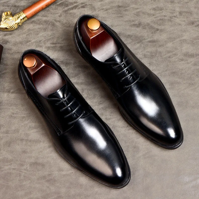 British Lace Up Men's Business Leather Shoes Top Layer Cowhide