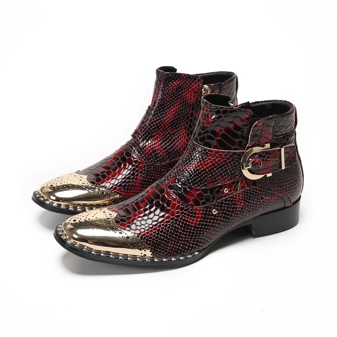 British square head leather shoes high-top suit formal men's leather boots business short boots handmade Chelsea boots men's glossy