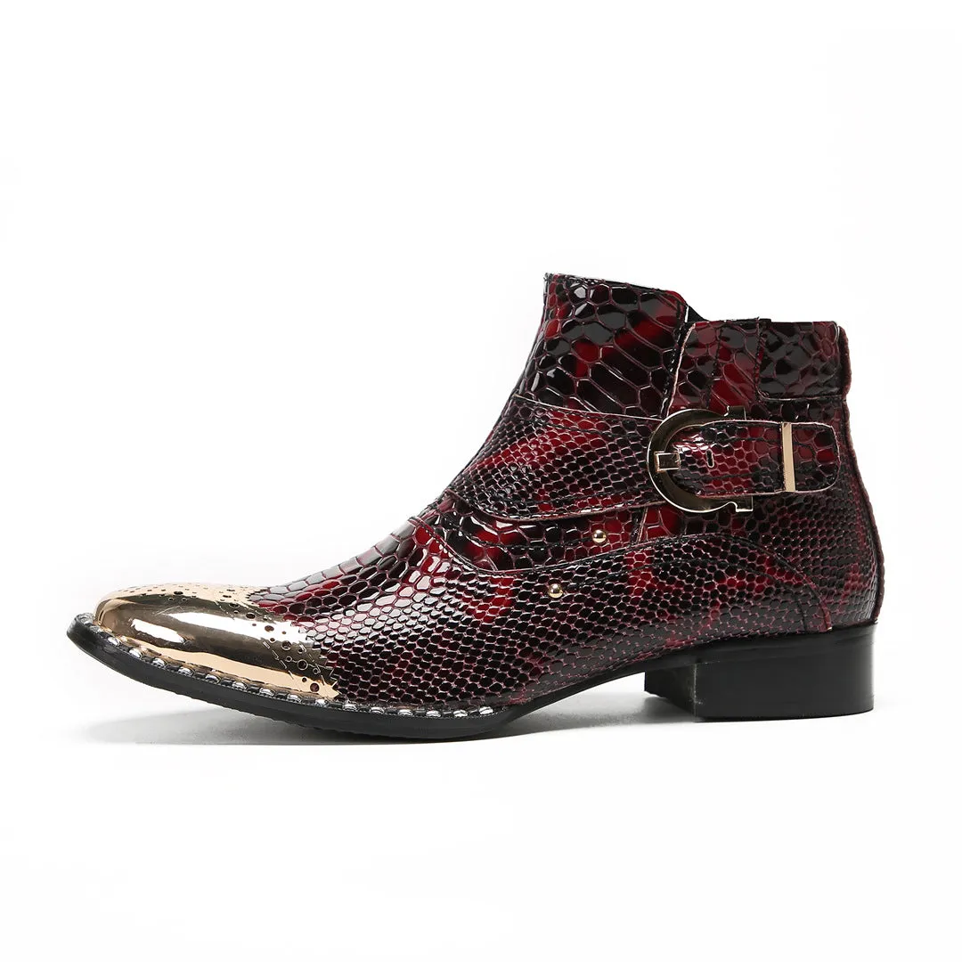 British square head leather shoes high-top suit formal men's leather boots business short boots handmade Chelsea boots men's glossy