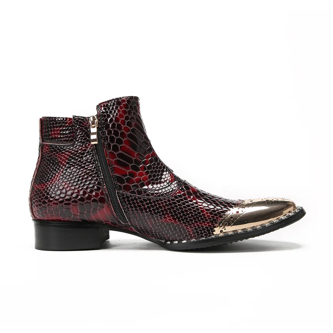 British square head leather shoes high-top suit formal men's leather boots business short boots handmade Chelsea boots men's glossy
