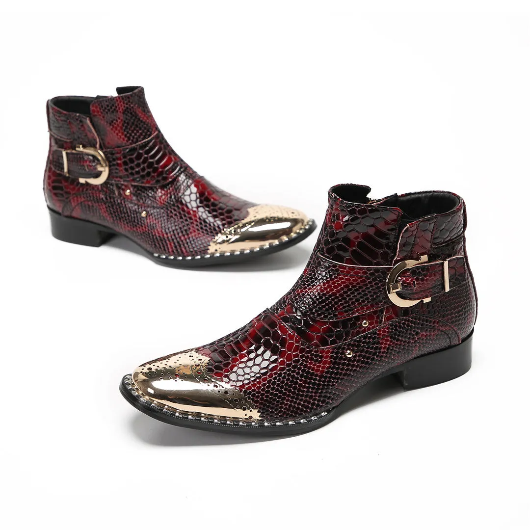 British square head leather shoes high-top suit formal men's leather boots business short boots handmade Chelsea boots men's glossy