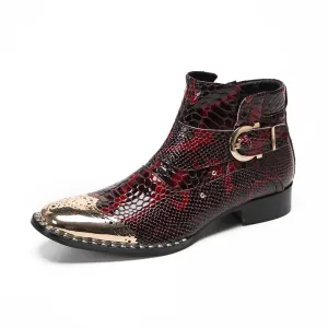 British square head leather shoes high-top suit formal men's leather boots business short boots handmade Chelsea boots men's glossy
