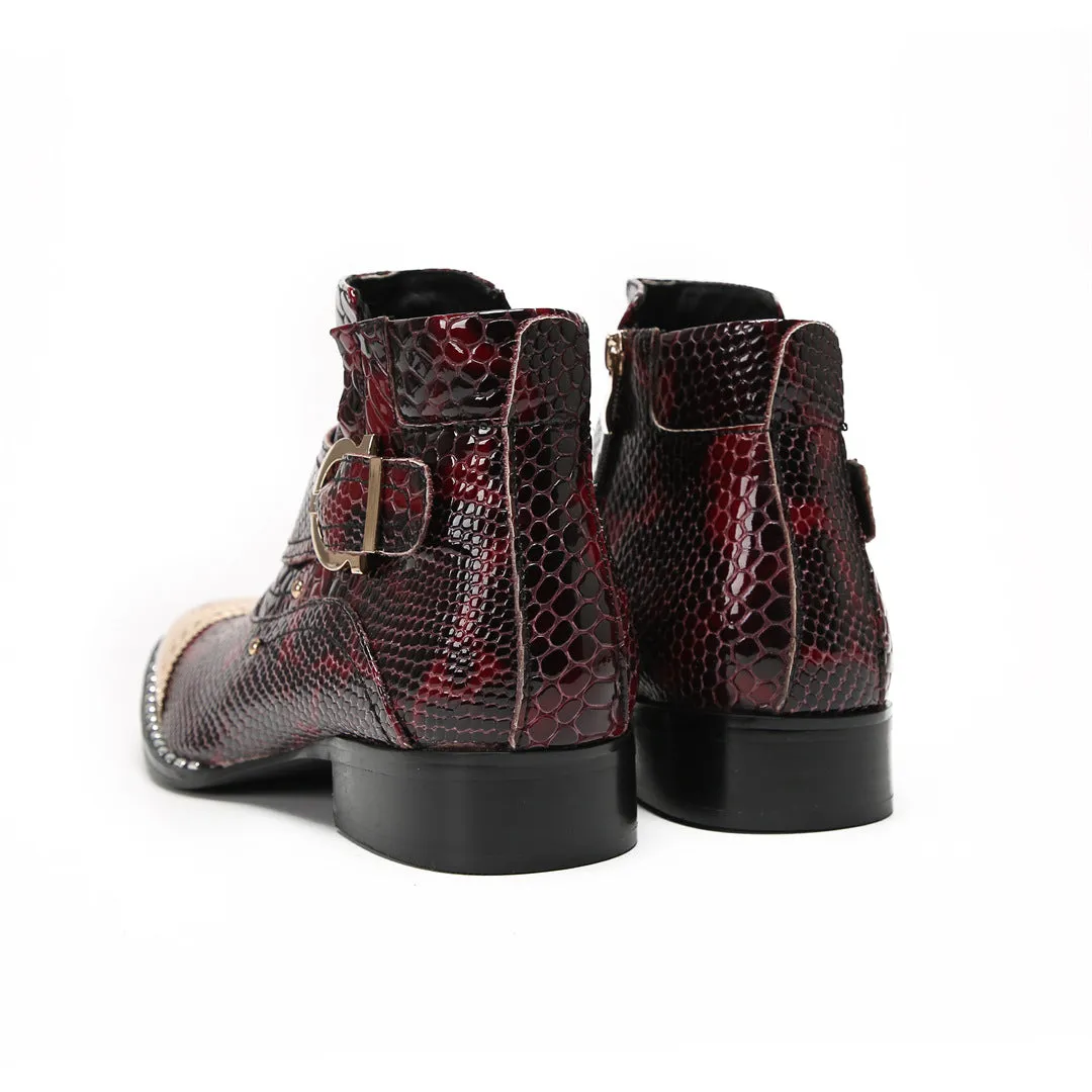 British square head leather shoes high-top suit formal men's leather boots business short boots handmade Chelsea boots men's glossy