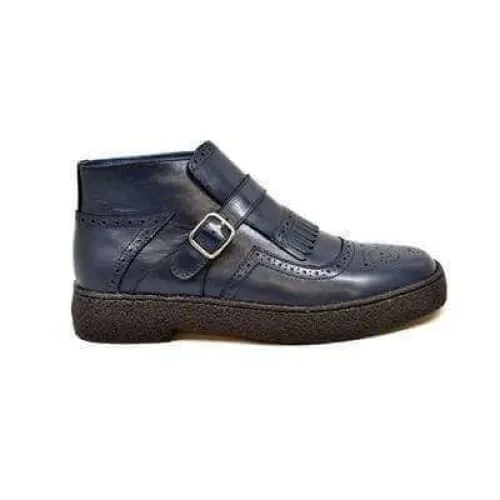 British Walkers Playboy Manhattan Wingtip Men's Navy Blue Leather Ankle Boots