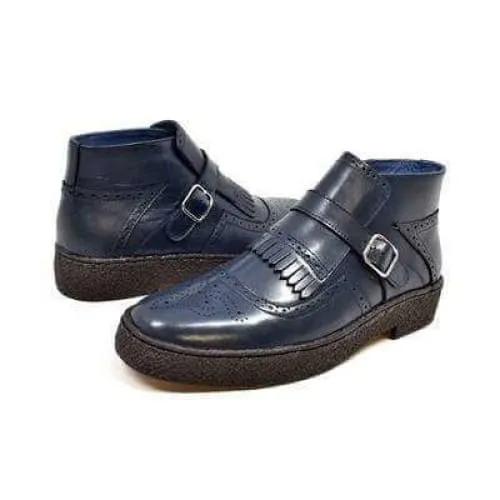 British Walkers Playboy Manhattan Wingtip Men's Navy Blue Leather Ankle Boots