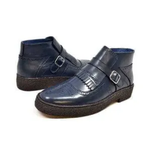 British Walkers Playboy Manhattan Wingtip Men's Navy Blue Leather Ankle Boots