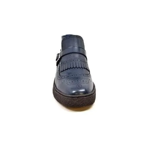 British Walkers Playboy Manhattan Wingtip Men's Navy Blue Leather Ankle Boots