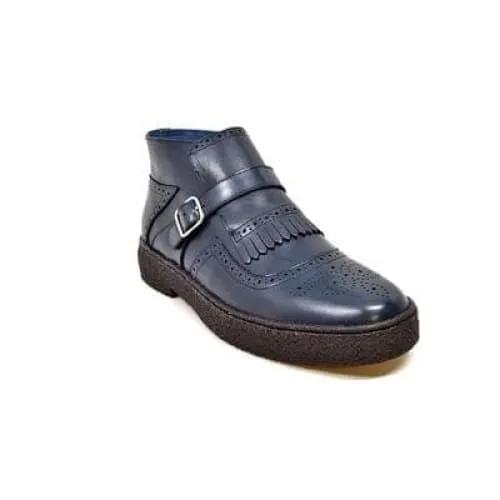 British Walkers Playboy Manhattan Wingtip Men's Navy Blue Leather Ankle Boots