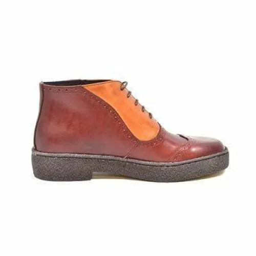 British Walkers Playboy Wingtip 6 Men's Two Tone Rust and Brown Leather Ankle Boots