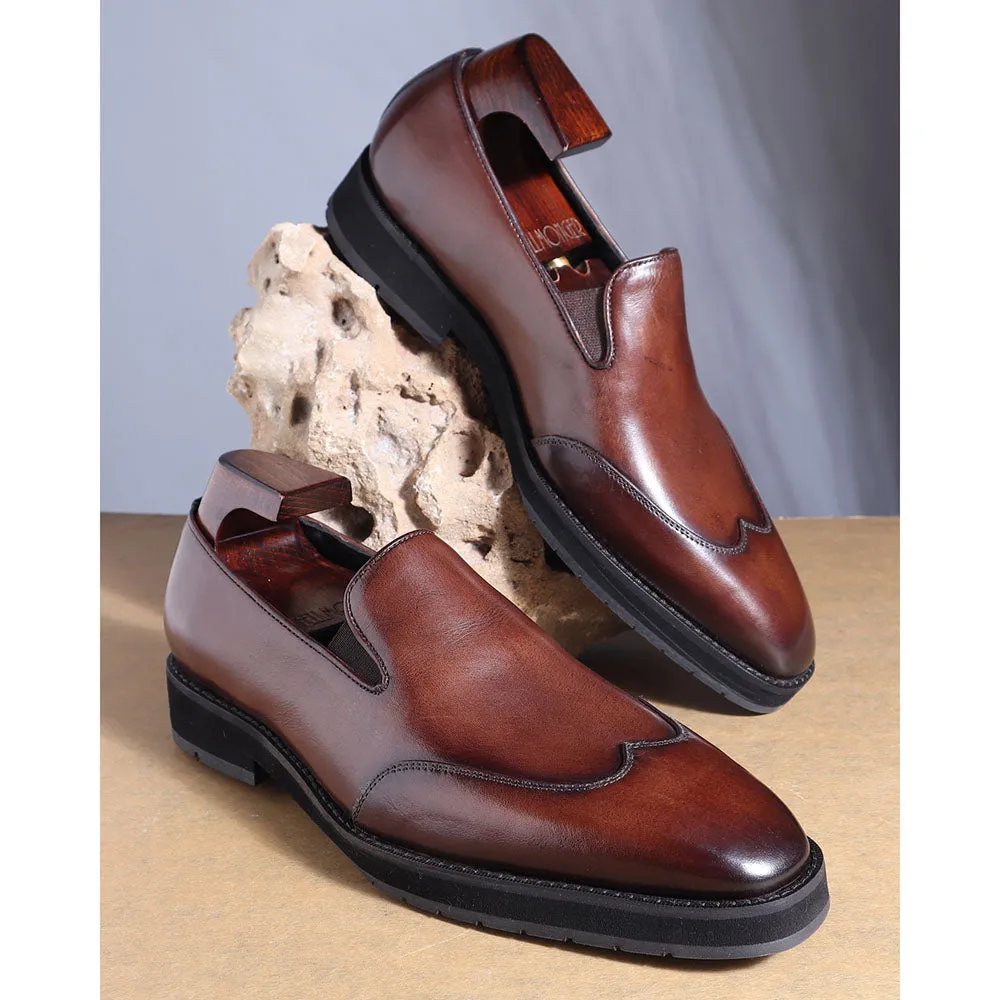 Brown Mirror Glossed Patina Wingtip Extralight Loafer