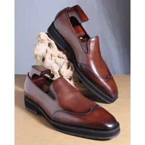 Brown Mirror Glossed Patina Wingtip Extralight Loafer