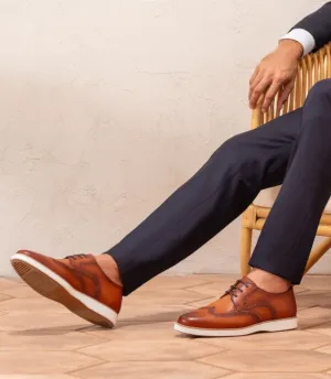 Brown Tan Leather  Wingtip Formal Shoes With Sneaker Sole - Formal Shoes