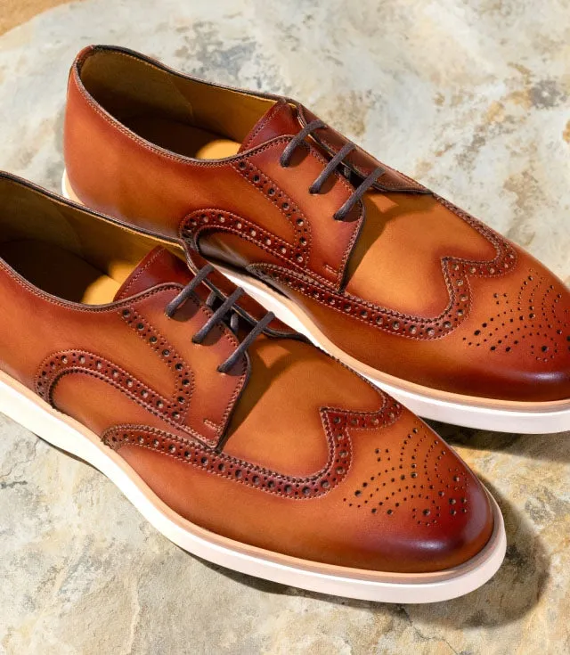 Brown Tan Leather  Wingtip Formal Shoes With Sneaker Sole - Formal Shoes