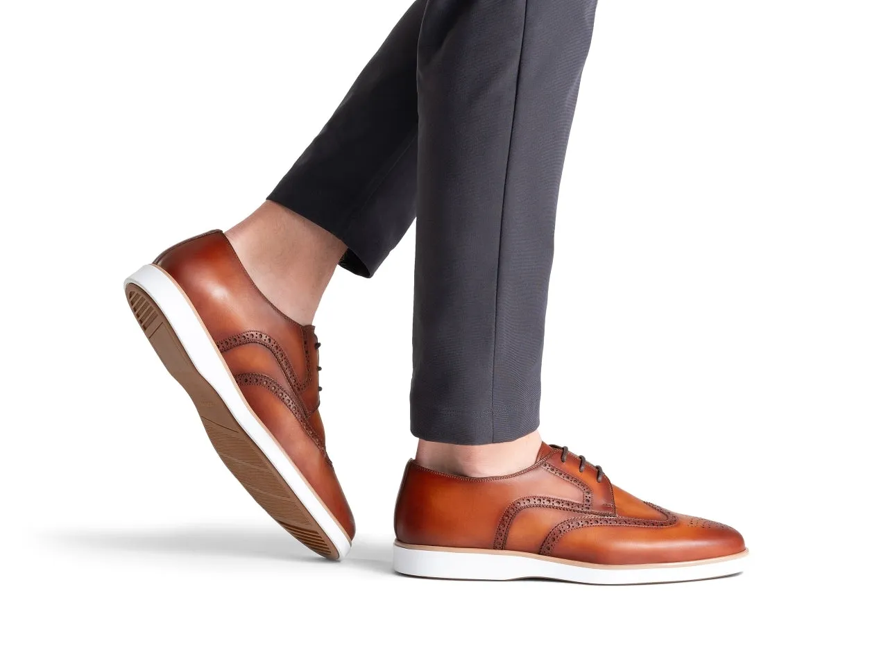 Brown Tan Leather  Wingtip Formal Shoes With Sneaker Sole - Formal Shoes