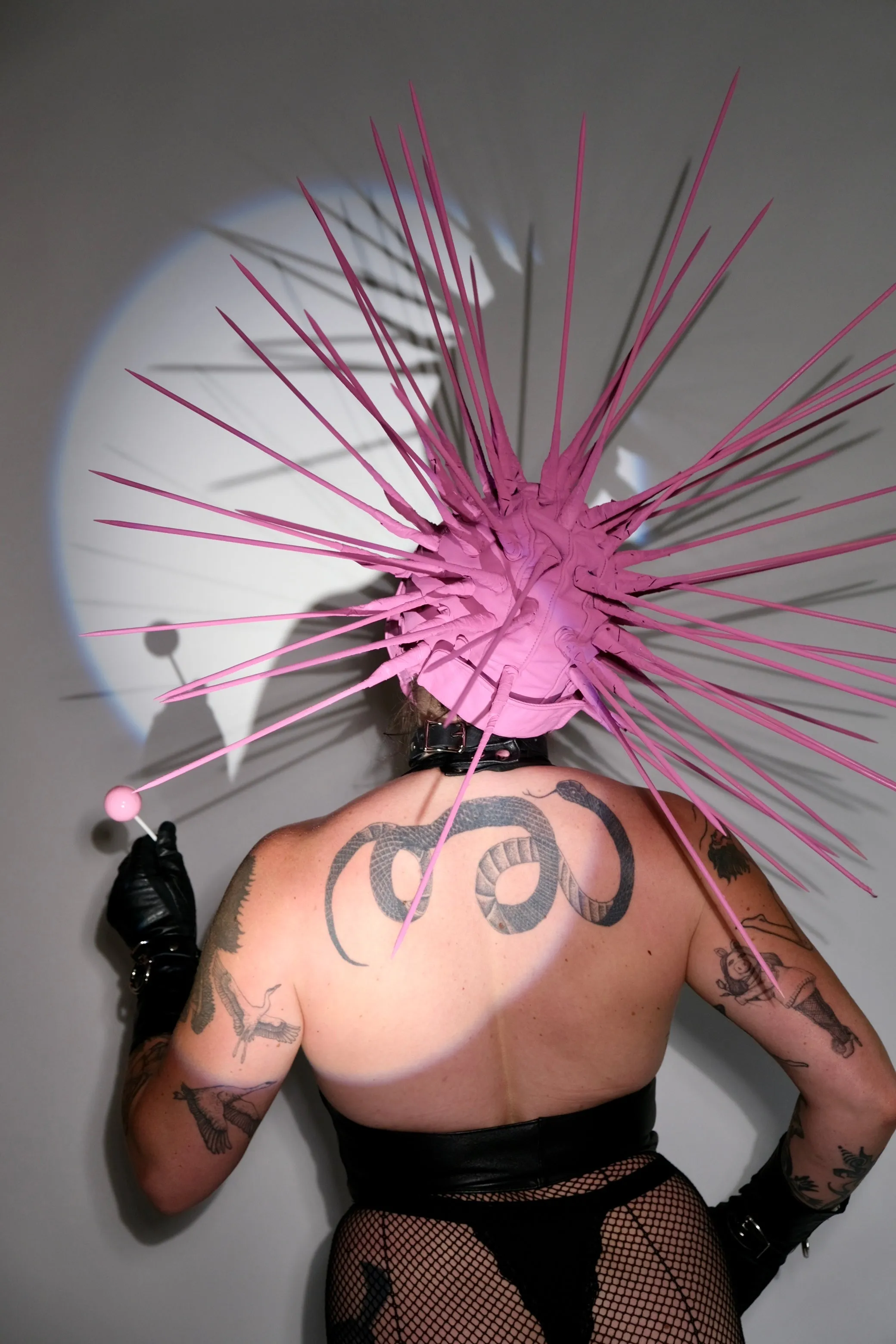 Bubblegum Spiked Leather Hood