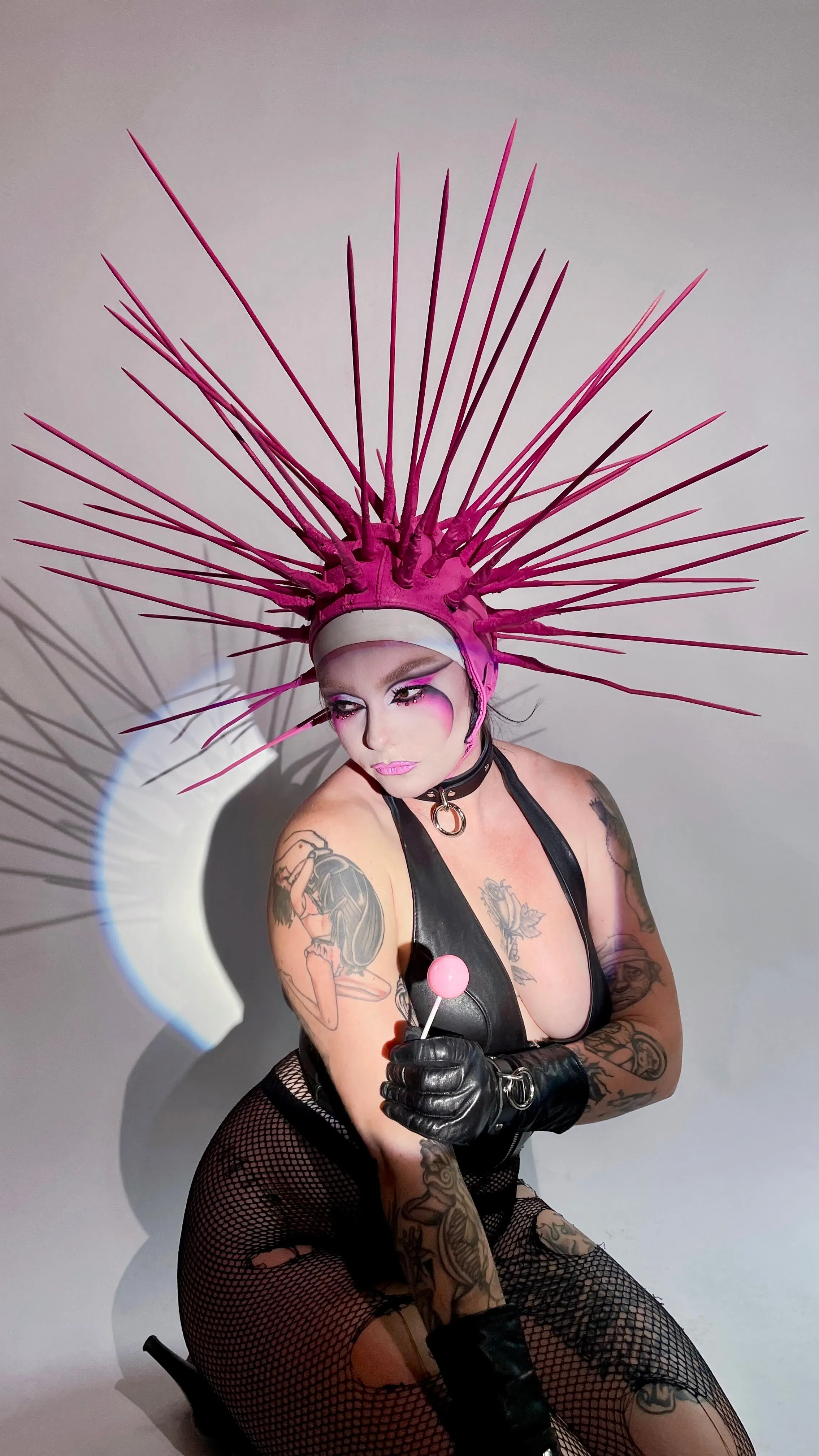 Bubblegum Spiked Leather Hood