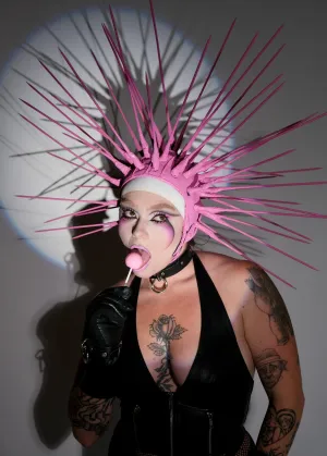 Bubblegum Spiked Leather Hood