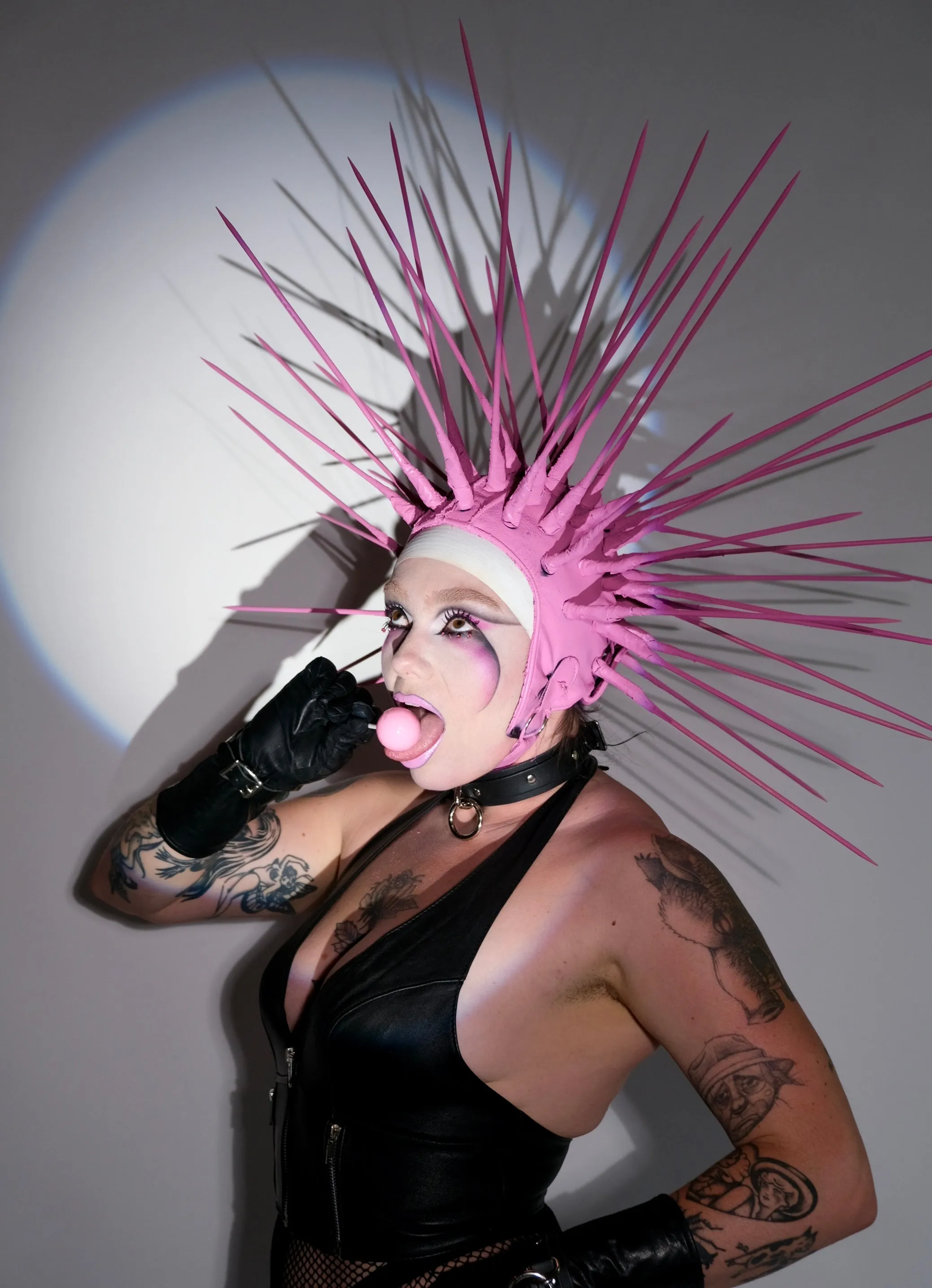 Bubblegum Spiked Leather Hood