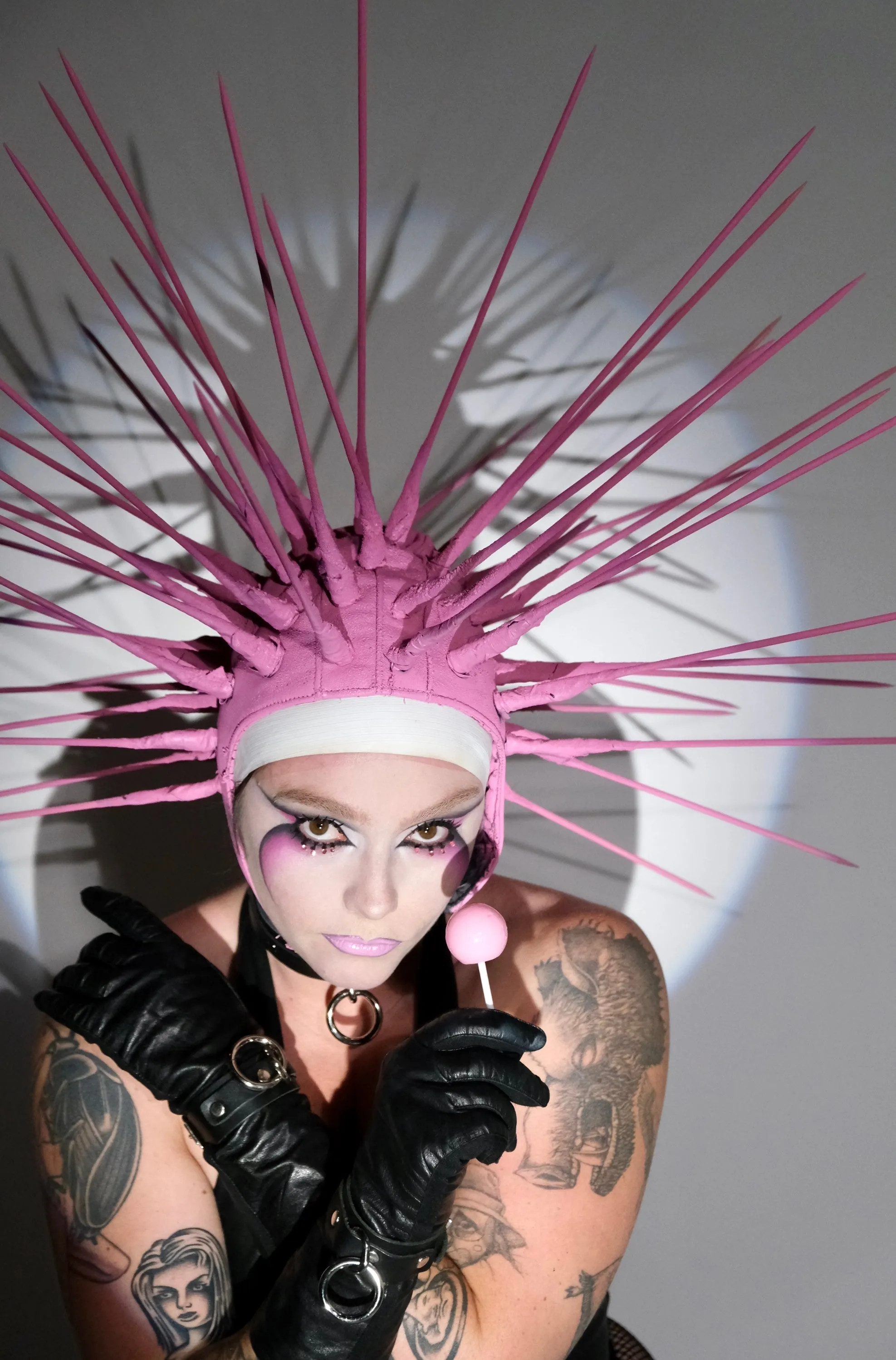 Bubblegum Spiked Leather Hood