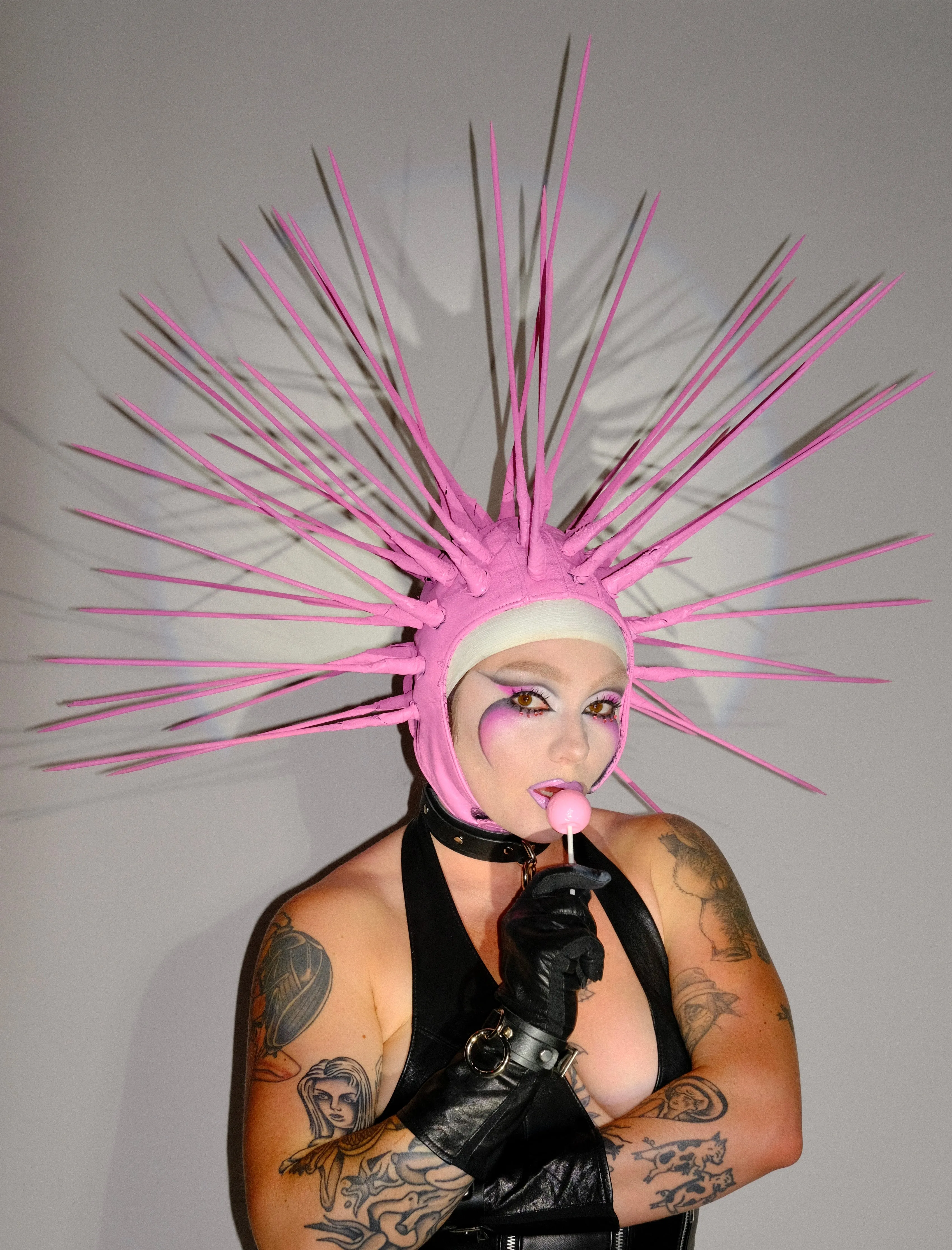 Bubblegum Spiked Leather Hood