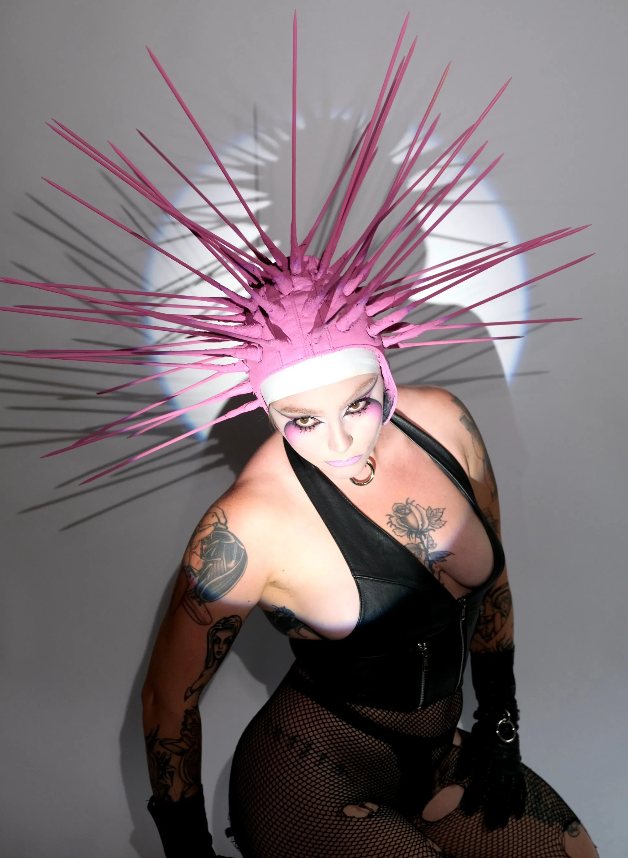 Bubblegum Spiked Leather Hood