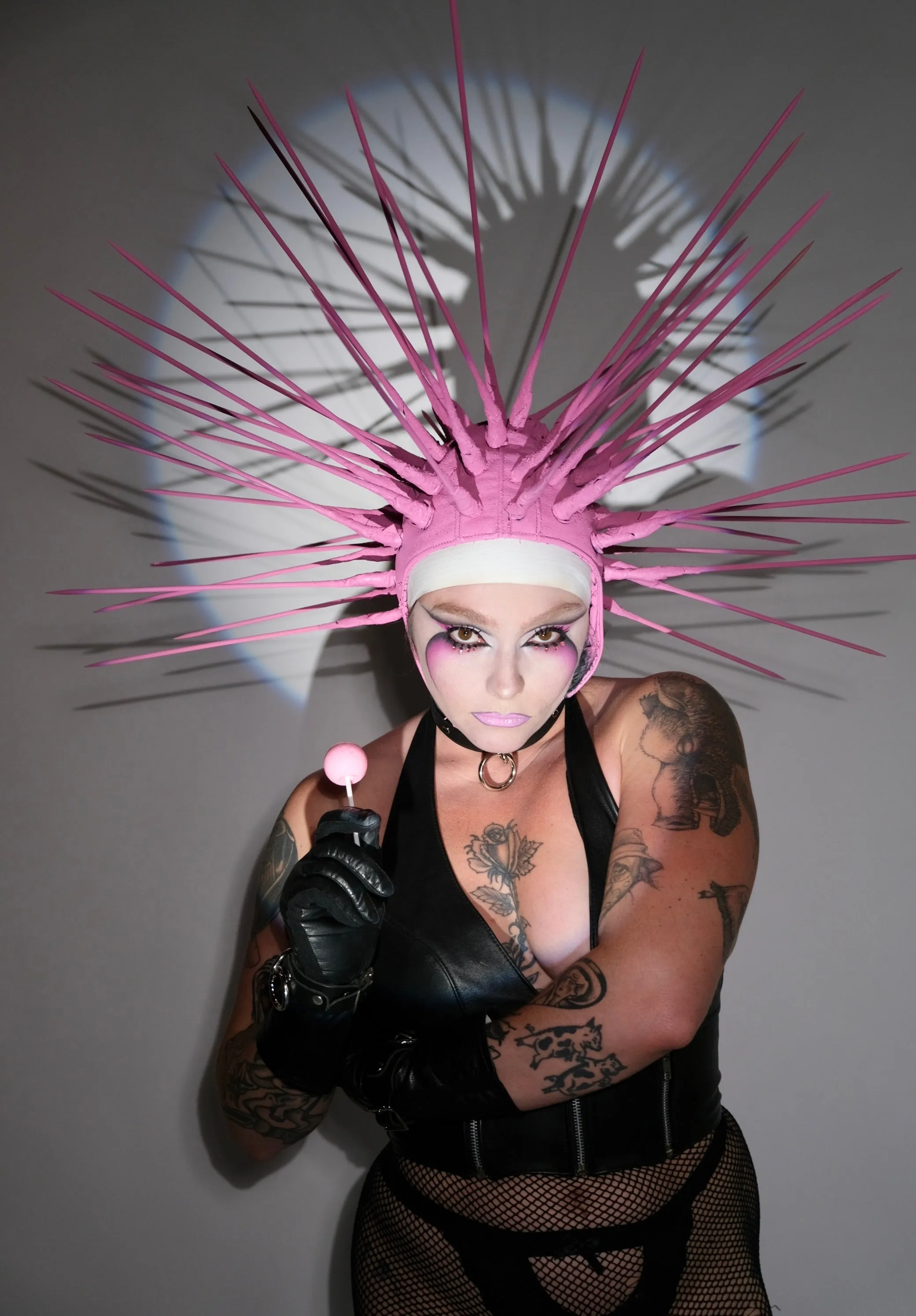 Bubblegum Spiked Leather Hood