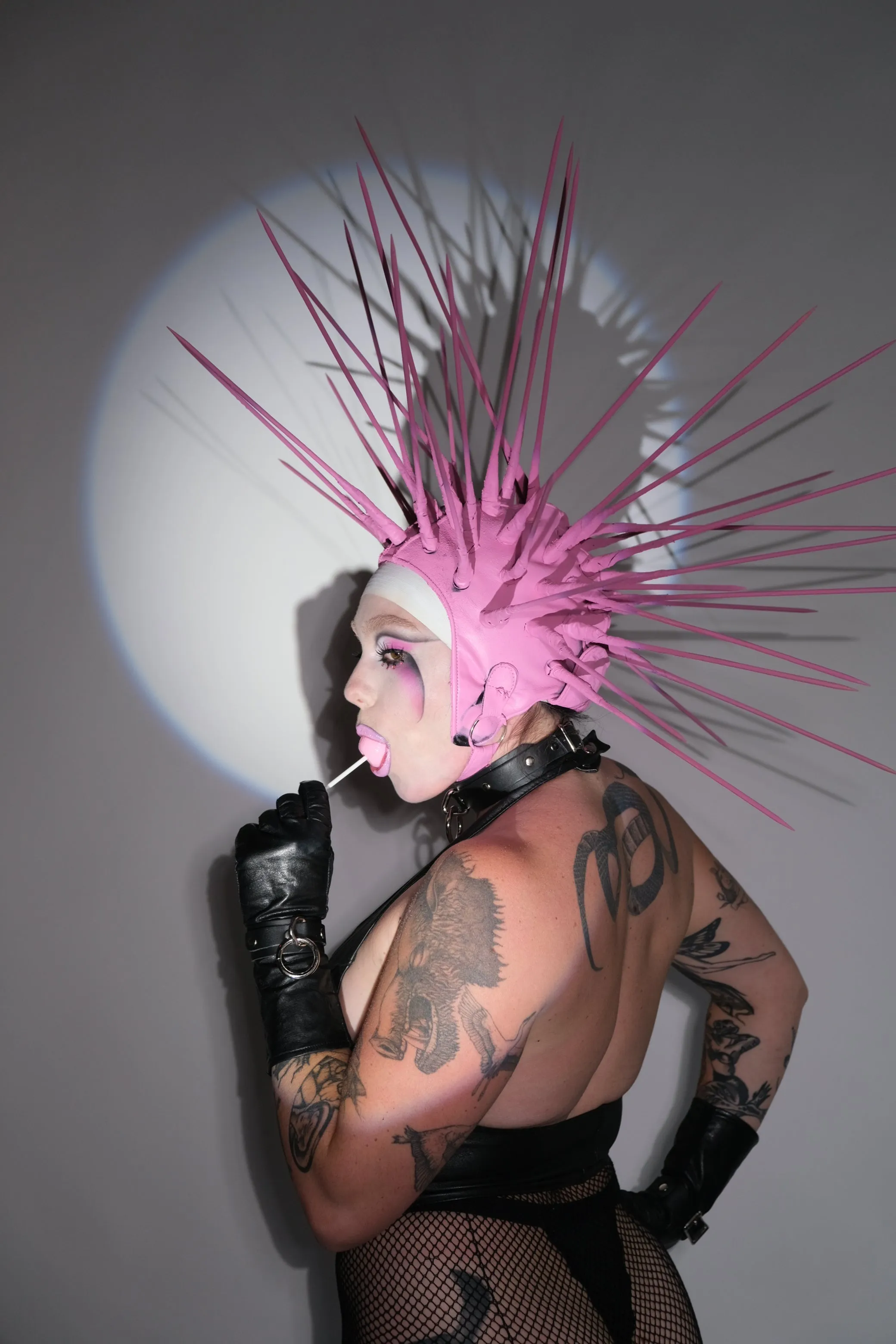 Bubblegum Spiked Leather Hood