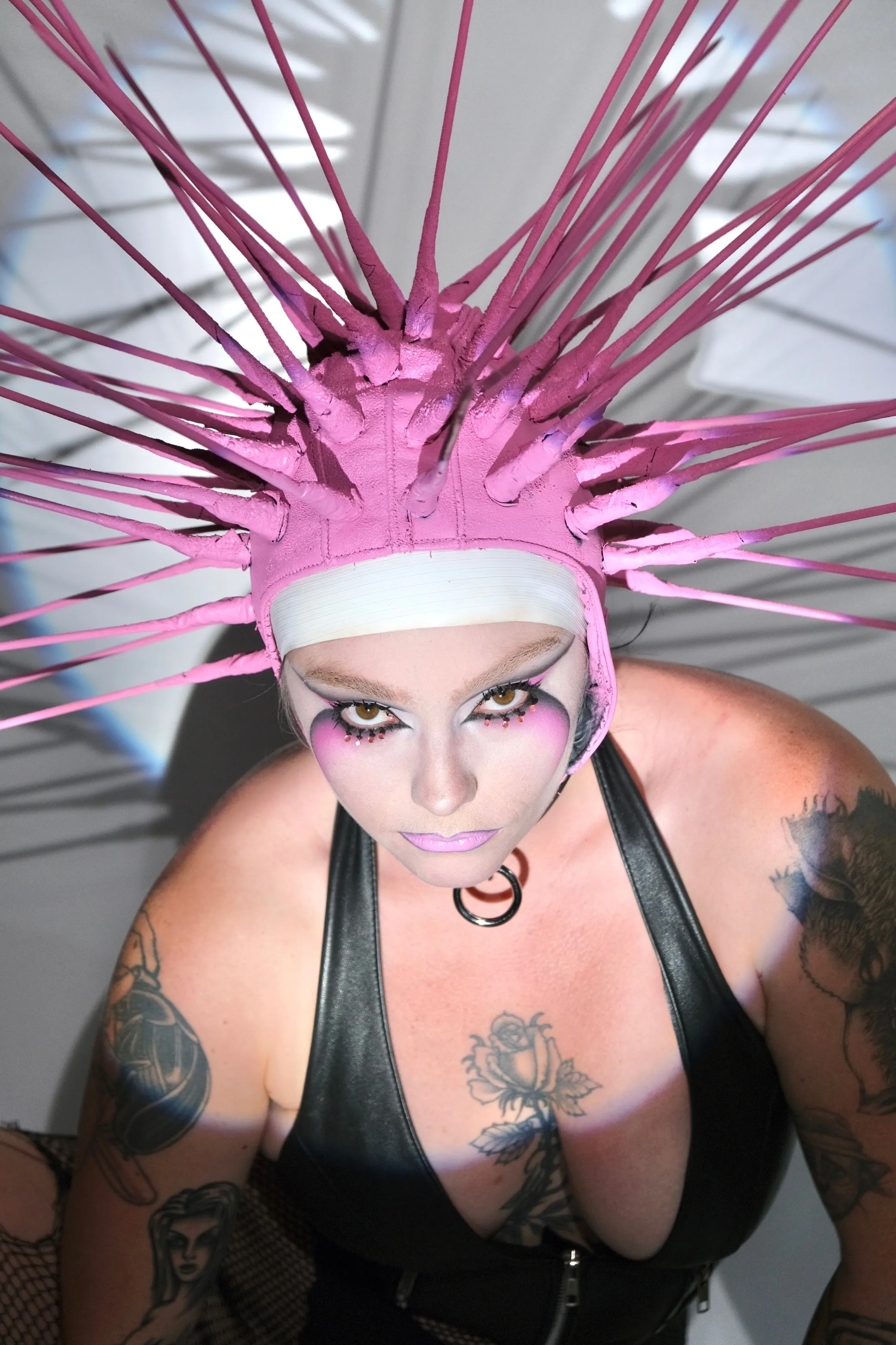Bubblegum Spiked Leather Hood