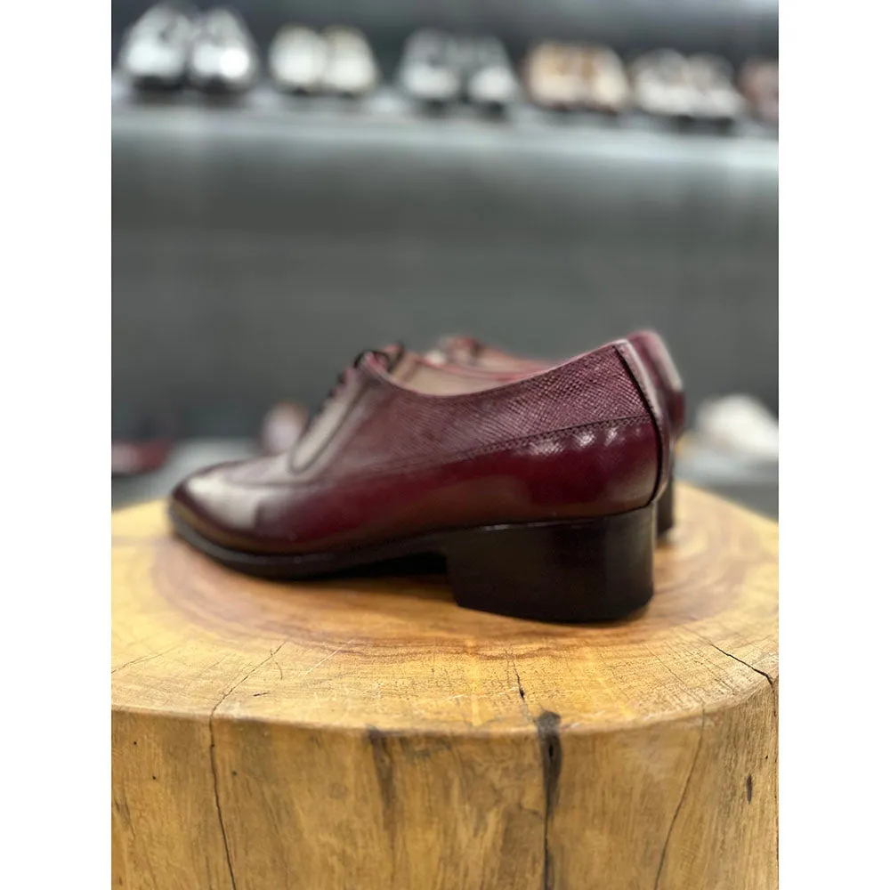 Burgundy Goodyear Welted Patina Mirror Glossed Hatch Grain Wingtip Oxford   Fiddle Bkac Sole
