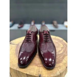 Burgundy Goodyear Welted Patina Mirror Glossed Hatch Grain Wingtip Oxford   Fiddle Bkac Sole