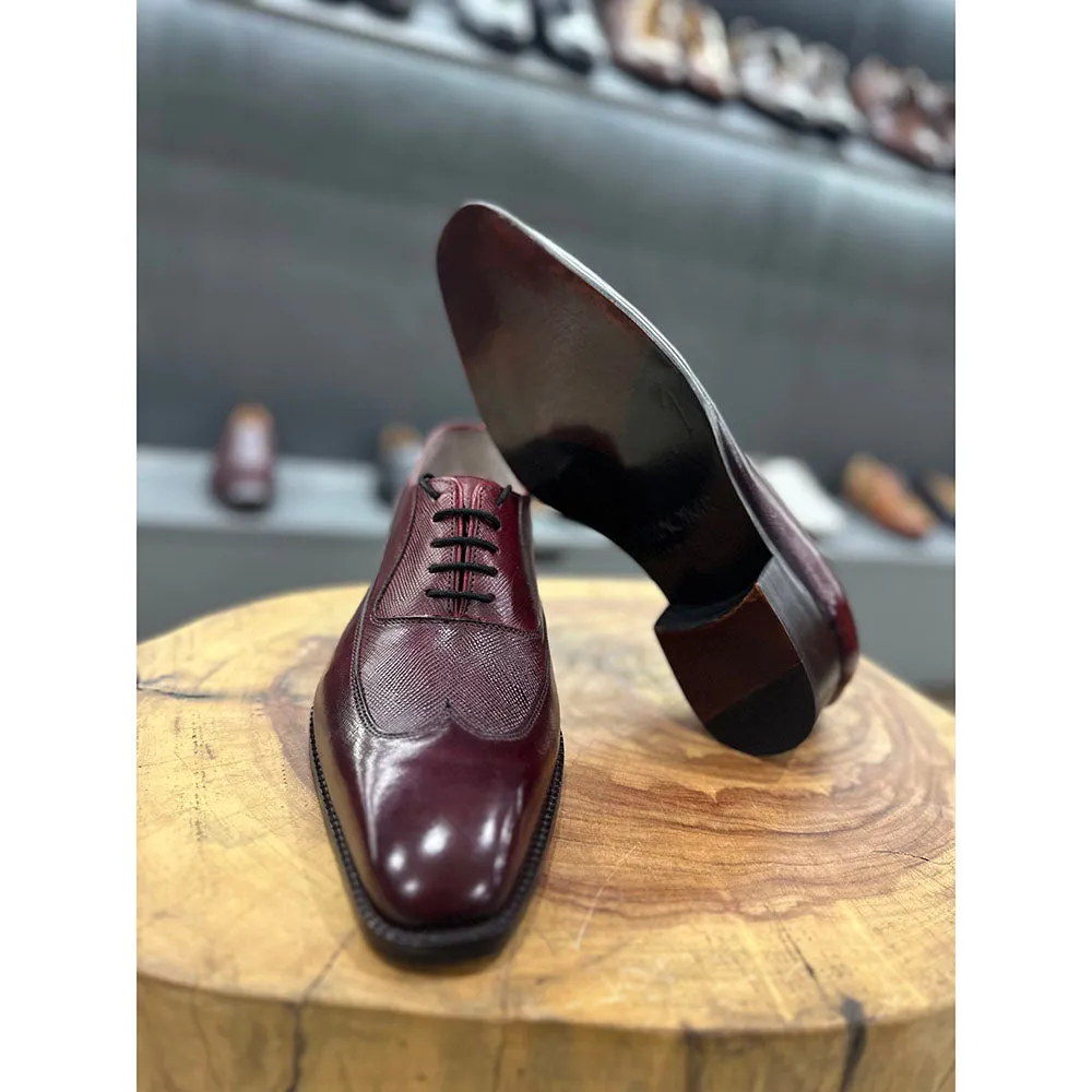 Burgundy Goodyear Welted Patina Mirror Glossed Hatch Grain Wingtip Oxford   Fiddle Bkac Sole
