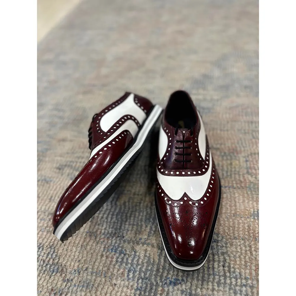 Burgundy   White Spectator Wingtip Oxford   Extralight Platform Sole