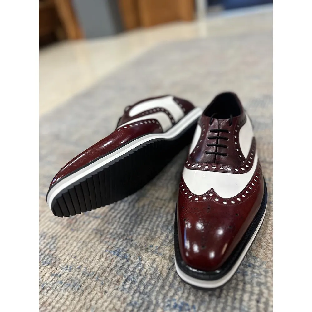 Burgundy   White Spectator Wingtip Oxford   Extralight Platform Sole