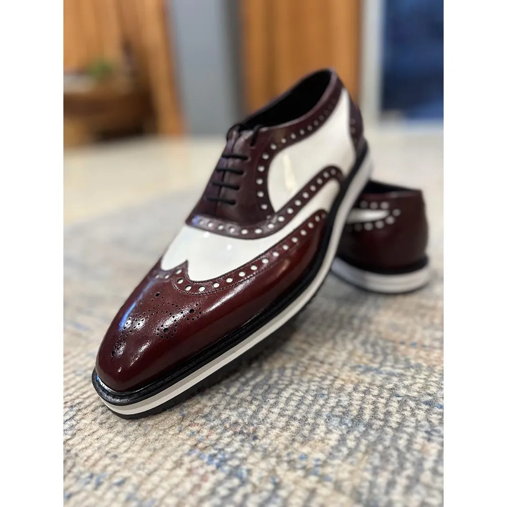 Burgundy   White Spectator Wingtip Oxford   Extralight Platform Sole