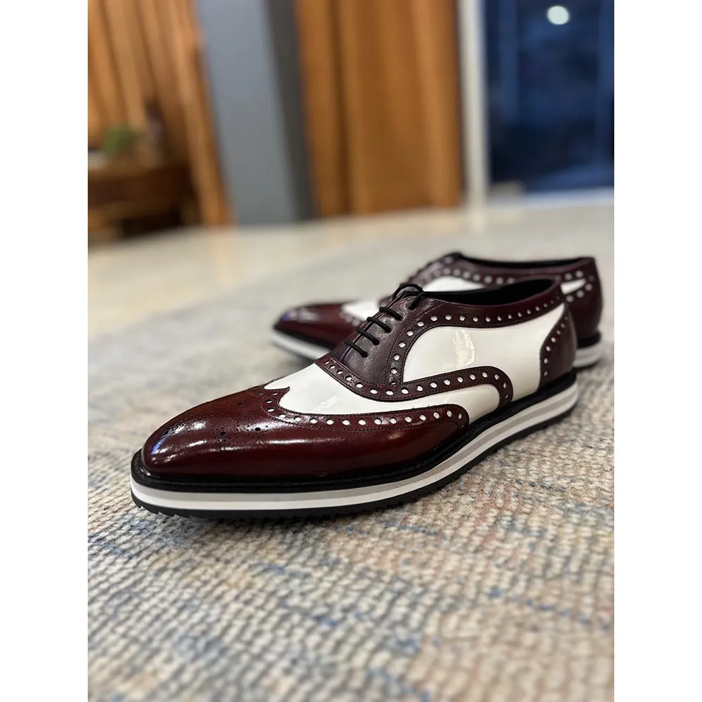 Burgundy   White Spectator Wingtip Oxford   Extralight Platform Sole