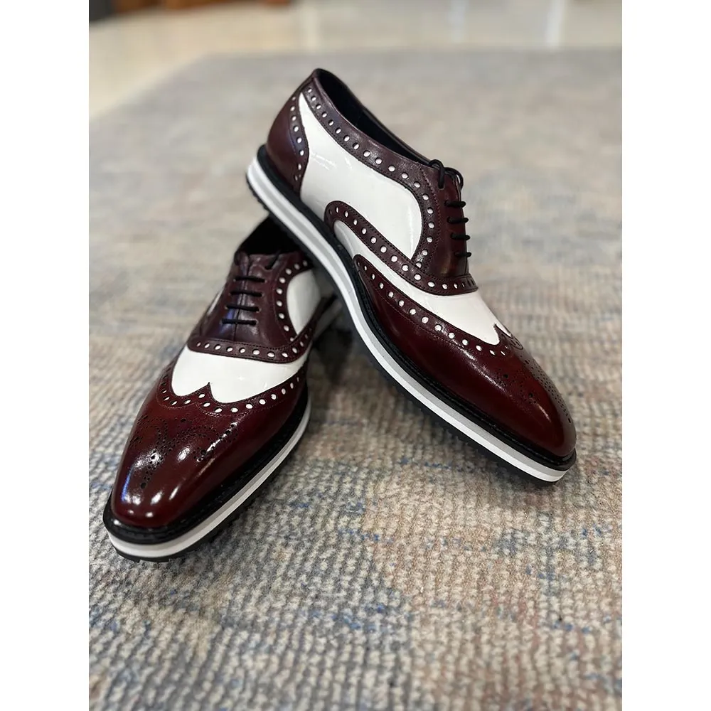 Burgundy   White Spectator Wingtip Oxford   Extralight Platform Sole