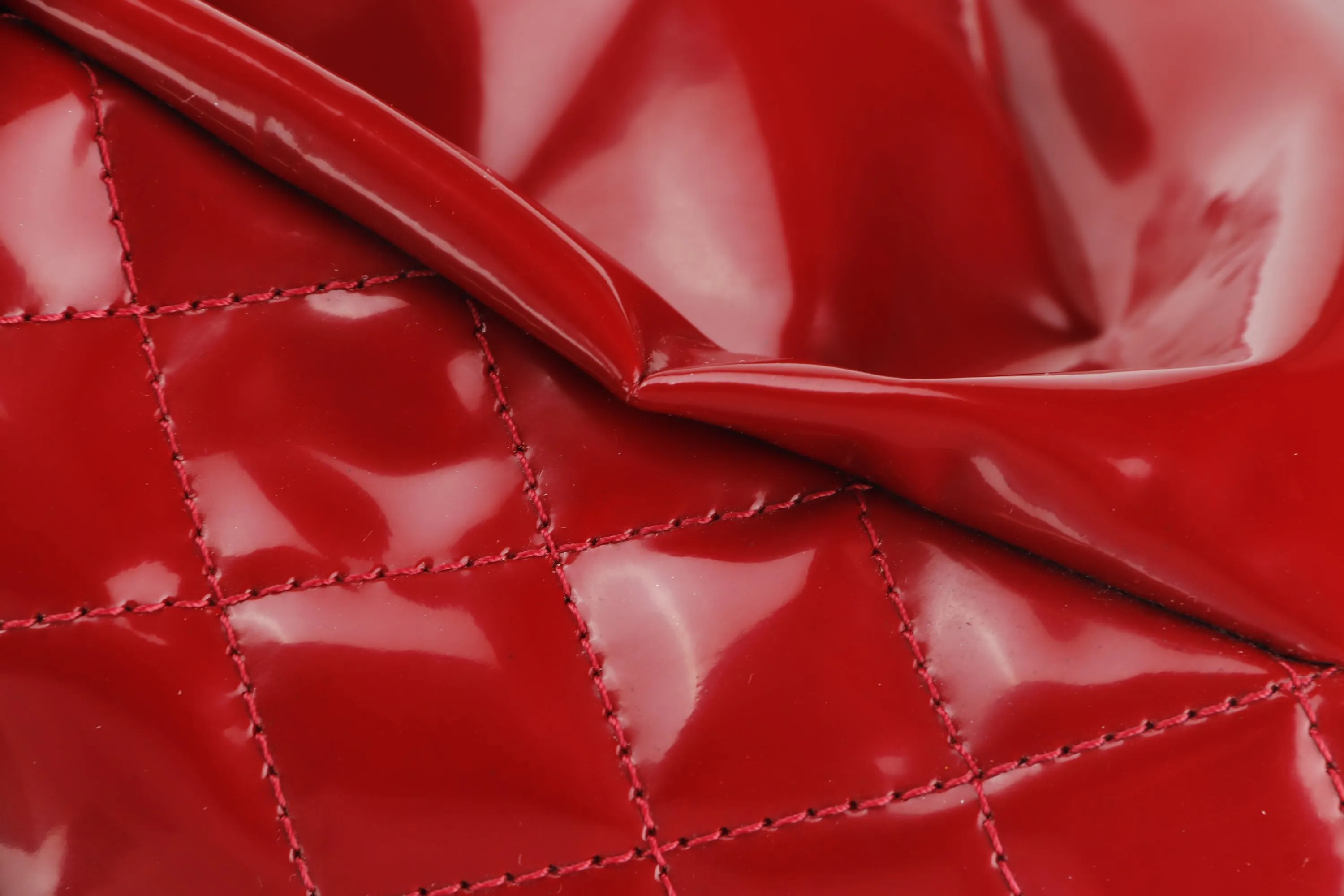 CHANEL MADEMOISELLE (1418xxxx) W 33CM, RED PATENT LEATHER SILVER HARDWARE, WITH CARD & DUST COVER