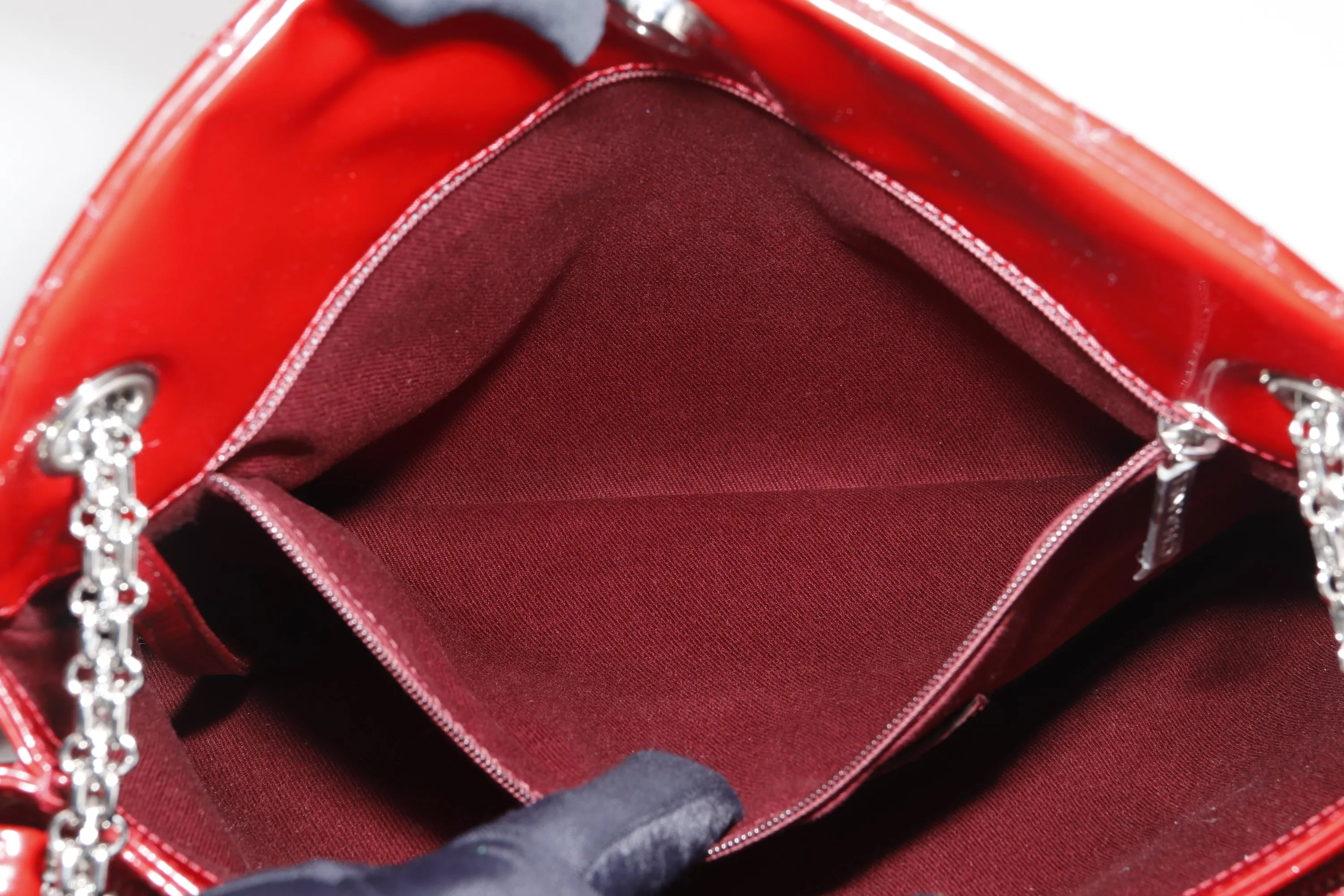 CHANEL MADEMOISELLE (1418xxxx) W 33CM, RED PATENT LEATHER SILVER HARDWARE, WITH CARD & DUST COVER
