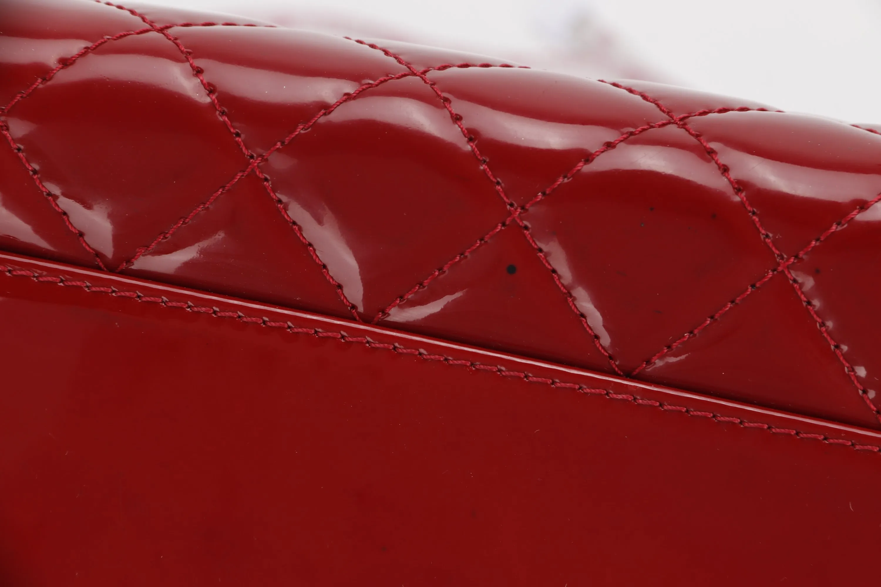 CHANEL MADEMOISELLE (1418xxxx) W 33CM, RED PATENT LEATHER SILVER HARDWARE, WITH CARD & DUST COVER