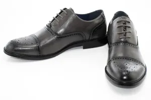 Charcoal Medallion Cap-Toe Oxford Dress Shoes