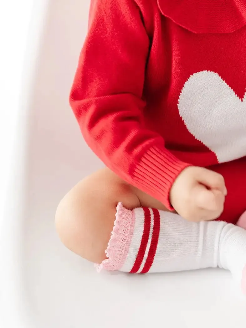 Cherry Stripe Lace Top Knee High Socks