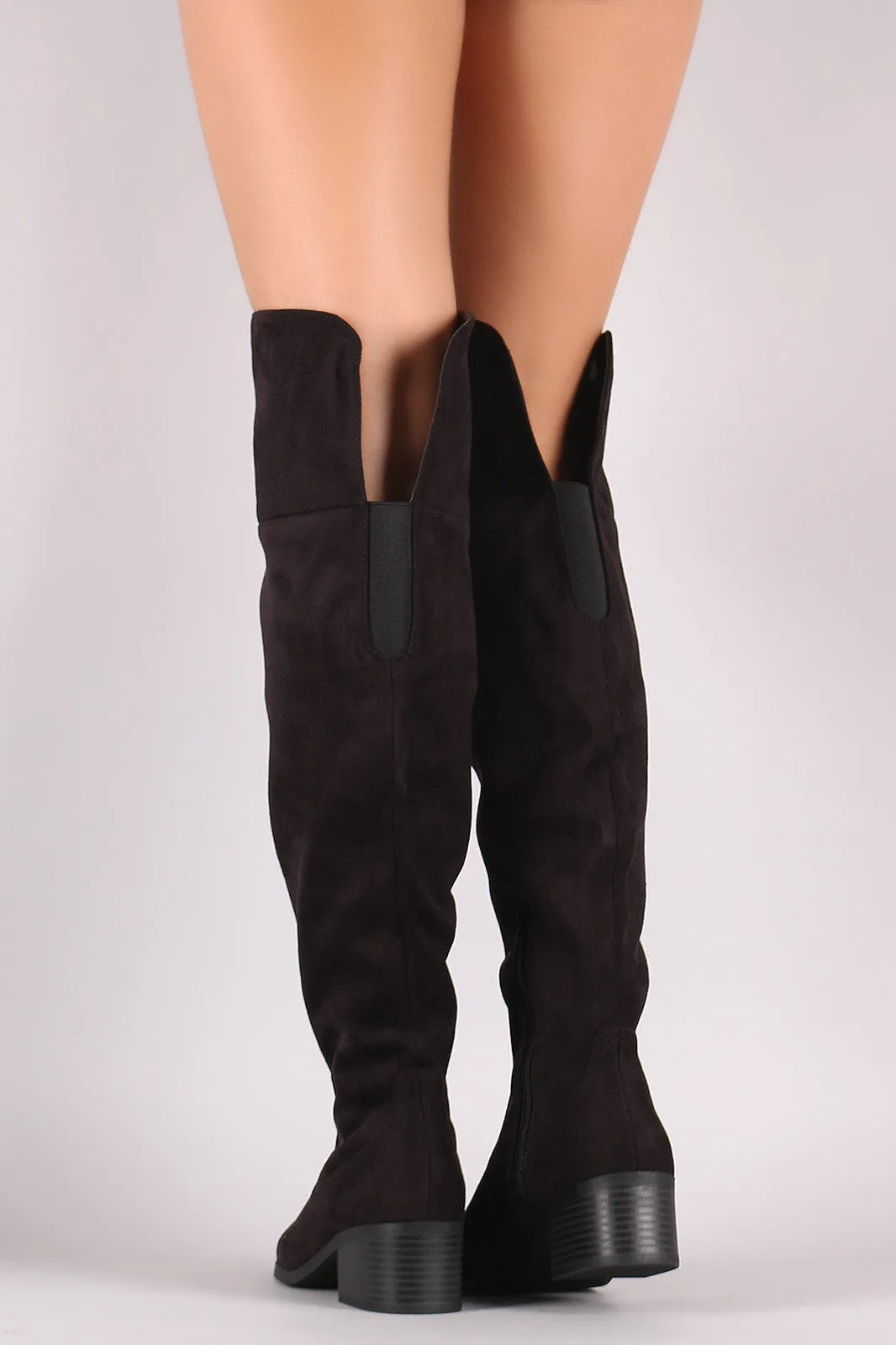 City Classified Suede Slit Block Heeled Over-The-Knee Boots