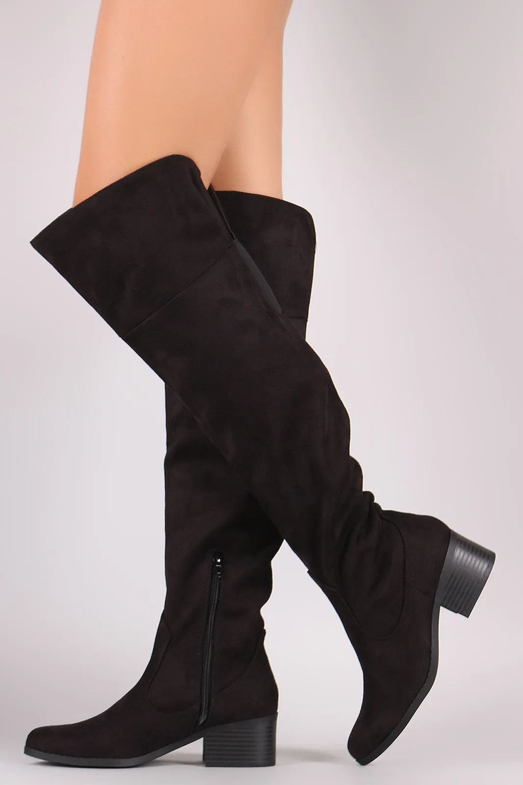 City Classified Suede Slit Block Heeled Over-The-Knee Boots