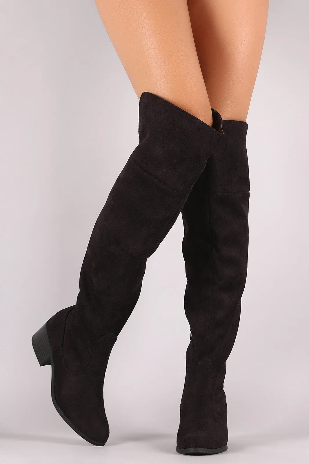 City Classified Suede Slit Block Heeled Over-The-Knee Boots
