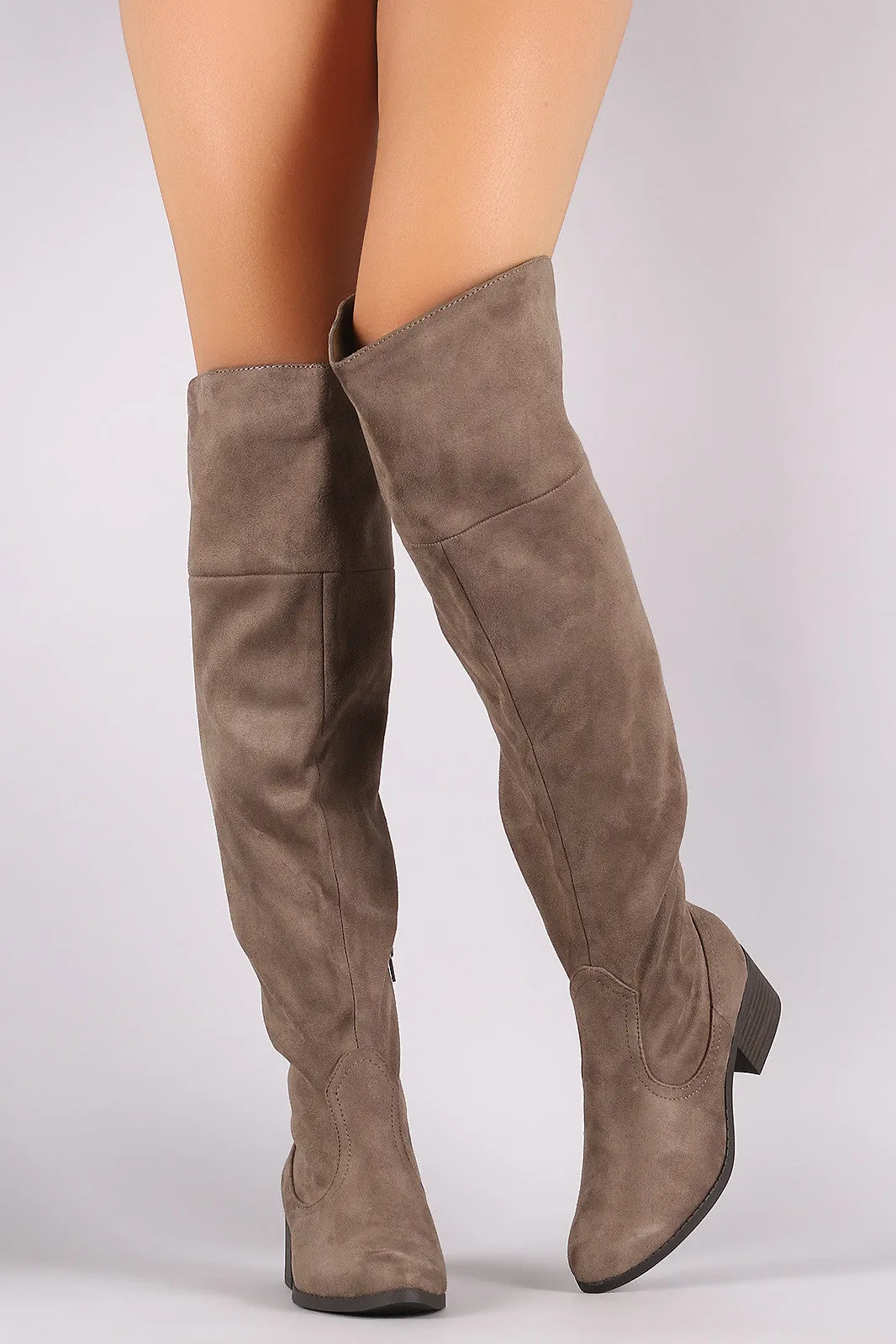 City Classified Suede Slit Block Heeled Over-The-Knee Boots